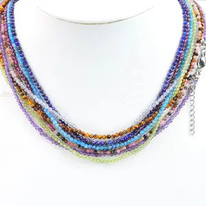 للبيع بالجملة قلادات صغيرة من الأحجار المطرزة بالخرز ، مجوهرات للعنق ، أحجار كريمة للشفاء من الفولاذ المقاوم للصدأ ، 2-طول حبة 38C - Product Image 1