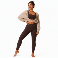 Ensemble de yoga 3 pièces personnalisé de qualité supérieure pour femme, respirant, moulant, avec shrug oversize, collection automne, marque privée, ensemble athleisure assorti