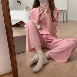 Boutique all'ingrosso due pezzi estate nuovi 2022 <span class=keywords><strong>vestiti</strong></span> T-shirt Casual in <span class=keywords><strong>cotone</strong></span> tinta unita pantaloni lunghi set da <span class=keywords><strong>donna</strong></span> - Product Image 6