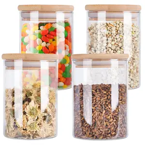 Groothandel 18Oz Milieuvriendelijke Borosilicate Cookie Snoep Honing Voedsel Glas Opslag Pot Met Luchtdichte Bamboe Deksel Opslagtank