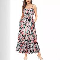 Robe d'été pour femme S-3XL, style décontracté de plage, longueur cheville, col licou, imprimé floral, à volants, coupe trapèze, effet sculptant, service OEM, vente en gros