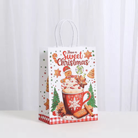 Sac de courses personnalisé imprimé à prix d'usine, recyclable, thème Noël, en papier kraft avec poignée pour emballage cadeau de fêtes