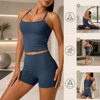 Ensemble 2 pièces sexy pour femme : Soutien-gorge de sport rembourré à dos croisé et short cycliste taille haute sculptant pour le fitness et le yoga