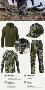 Giacca da Caccia con Cappuccio in Pile Camouflage Verde Stile Retrò per Uomo, Stampa a Sublimazione, Calda e Confortevole - Product Image 4