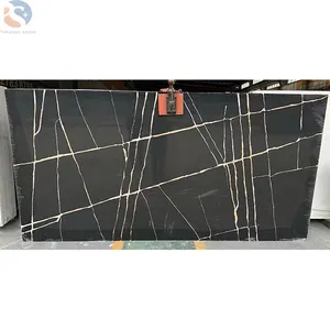 Quartz Calacatta buatan untuk meja dapur quartz hitam dengan pembuluh putih untuk meja