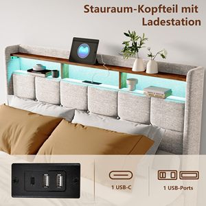 Design elegante e accogliente della testiera <span class=keywords><strong>imbottita</strong></span>, <span class=keywords><strong>letto</strong></span> a LED: scaffalature per testiera + ambiente RGB + deposito sotto il <span class=keywords><strong>letto</strong></span> - Product Image 5