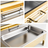 Chauffe-Plats Professionnel 9L en Verre avec Couvercle à Fermeture Douce, Ensemble Buffet en Acier Inoxydable Doré, Chauffe-Plats Hydraulique pour Traiteur