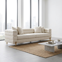 Großhandel Modernes Wohnzimmer Hotel Weißes Bouclé Dreisitzer Chesterfield-Sofa Nicht-Aufblasbar Edelstahl-Beine Schaumstoff