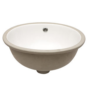 Lavabo da <span class=keywords><strong>bagno</strong></span> ovale in ceramica bianca da incasso 16,5"x13,4" con troppopieno - Product Image 2
