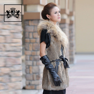 Femmes réel fourrure <span class=keywords><strong>gilet</strong></span> <span class=keywords><strong>Sans</strong></span> Manches animal Fourrure de <span class=keywords><strong>lapin</strong></span> <span class=keywords><strong>Gilet</strong></span> avec col de raton laveur - Product Image 5
