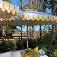 Parasol de marché en bois de haute qualité, grand modèle de 9 pieds, rose, à double bord festonné, pour jardin, terrasse et cour arrière