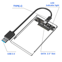 Casing HDD 2.5-inci SATA III ke USB3.1, Casing Hard Drive Eksternal SATA SSD ke Tipe-C, Chassis Hard Drive Transparan
