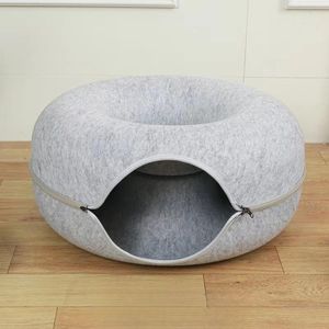 2023 nuevo diseño nido redondo Donut gato cueva cama mascota túnel patrón sólido para perros y gatos - Product Image 4