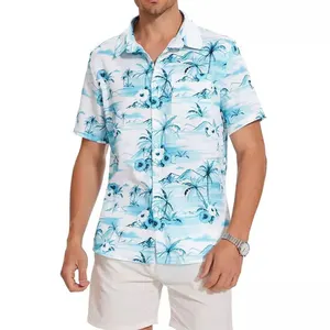 Manufacture en gros tissé motif personnalisé imprimé chemise hawaïenne rayonne
