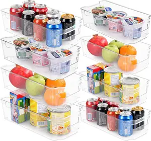 Set of 8 BPA Free Clear Plastic refrigerator Organizers (4 Large & 4 Small Drawers) Storage bins with handle