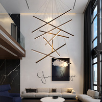 Lustre ligne LED minimaliste moderne pour villa salon ouvert Design simple carré en aluminium avec escalier duplex élégant