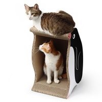 Mignonne maison pour chat en carton ondulé en forme de pingouin, griffoir et lit-caverne pour chats d'intérieur