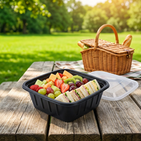 Boîte à lunch bento carrée jetable en PP 750ml 1000ml, conteneur alimentaire en plastique noir épaissi avec couvercle