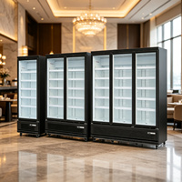Réfrigérateur commercial noir pour boissons, porte simple en verre avec étagères réglables, idéal pour les magasins de proximité