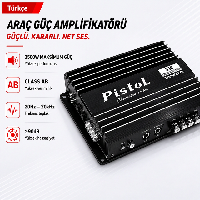 PISTOL 480W 2 Channel Car Amplifier Class AB Car Audio Power Amplifier Stereo Amp