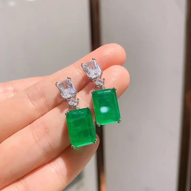 Perhiasan Indah KYED0801 Desain Baru Anting Zamrud Batu Permata Cantik Bersinar untuk Wanita