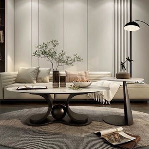 Thiết kế mới nhất phòng khách Bàn cà phê cao cấp hình bầu dục trung tâm bảng nhà biệt thự căn hộ bằng đá cẩm thạch hàng đầu đồ nội thất - Product Image 4