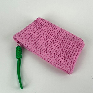 Pink Quilted Puffy Makeup Bag Green <b>Rope</b> Wristlet Clutch Travel Toiletry Pouch Aesthetic Cosmetic Organizer Case For Women - Product Image 3