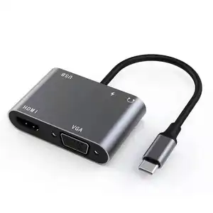便携式5合1 USB C型至HDMI VGA USB 3.0 PD音频集线器适配器4K 30HZ集线器多功能适配器usb-c电脑配件