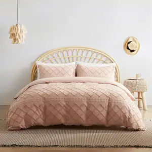 Wholesale 3 Pcs Solid Color Custom King Size Boho Duvet Cover Set Embroidery Fabric Shabby Chic Bedding Set for All Seasons