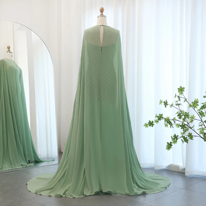 Cape de soirée sirène <span class=keywords><strong>en</strong></span> perles de cristal de luxe <span class=keywords><strong>vert</strong></span> sauge pour femmes élégante robe trapèze <span class=keywords><strong>en</strong></span> dentelle pour les mariages SZ431 - Product Image 3