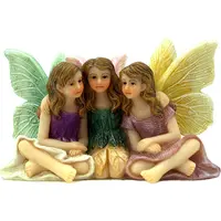 Оптовая продажа, миниатюрные садовые украшения, 3 великолепные друзья, сидящие феи, статуэтки из смолы