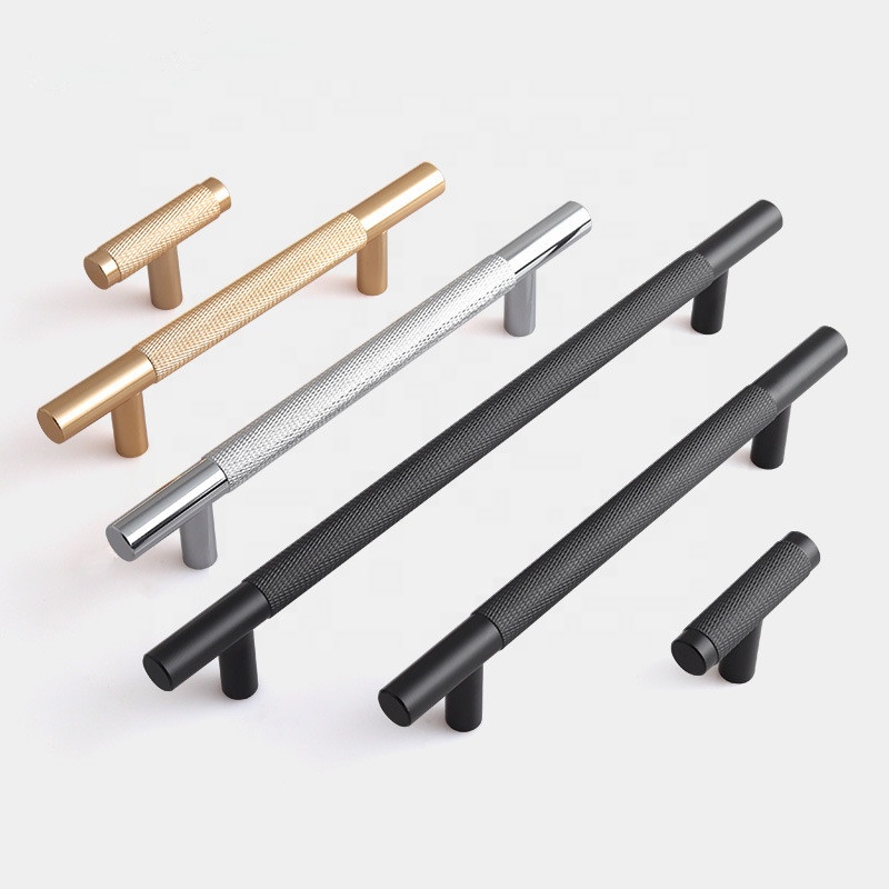 T Shape Modern Cabinet Handle Luxury Knurled Cabinet Handle Luxury Textured Aluminum Alloy Handles Knurled