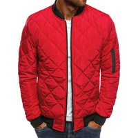 Veste d'hiver chaude pour homme, style punk, taille européenne, en polyester matelassé, avec coutures matelassées en losanges et fermeture éclair épaissie