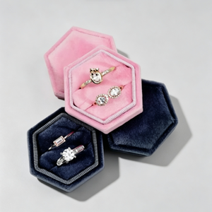 Boîte à bijoux de luxe moderne en flanelle douce, hexagonale, pour fiançailles, mariage, Noël, en velours noir et rose, pour collier et bague, étui cadeau - Product Image 2
