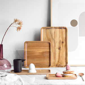 Acacia Wood <b>Tray</b> Rectangular Solid Wood Serving <b>Tray</b> For Hotel Food Dessert Breakfast <b>Snack</b> Plate - Product Image 2