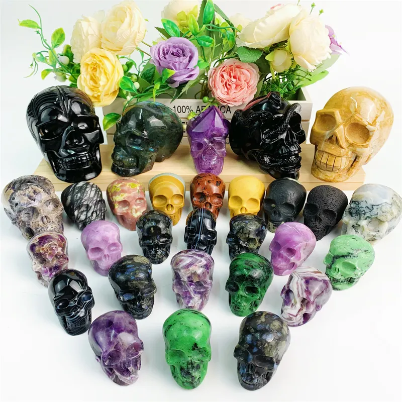 Wholesale Crystals Stones Natural Crystal Crafts Amethyst Skeleton Mixed Skulls For Gifts