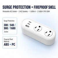 Duvara Monte Edilebilir Aşırı Gerilim Koruyucu 360 °   Döndürülebilir AC Priz PD 20W USB C Hızlı Şarj 2USB-A 2USB-C Ev Ofis Mutfak için