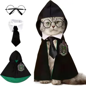 Factory Wholesales Premium Material Soft Hoodie with Glasses Neckties Halloween Dog and Cat Wizard Cosplay Costume