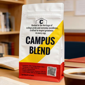 Custom Printed Square Bottom Zipper Top Moisture-Proof Stand-Up Food Grade Packaging Bags For Coffee Bean - Product Image 1