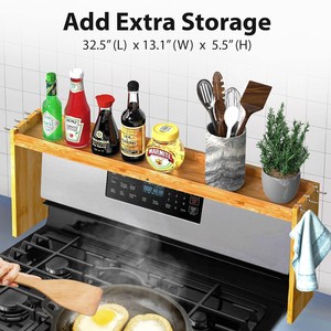 Bamboo Stove Spice <b>Rack</b> Solid Wood Countertop Storage With Hooks L Shaped Multi Function <b>Kitchen</b> Organizer - Product Image 2