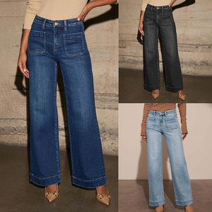 European American <strong>Cross</strong>-Border High-Waisted Breathable <strong>Jeans</strong> Women's Fashion 2025 Spring New Wide-Leg Retro Elegant Straight-Leg - Product Image 2