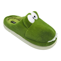 Pantoufles douces en peluche pour femme, certifiées California Prop 65, délai de livraison 30-60 jours, claquettes amusantes en forme de grenouille verte