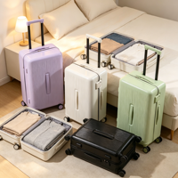 Valise de voyage à roulettes légère de luxe 20/24/26/28 pouces, à rayures verticales, coque rigide en PC, porte-gobelet, support pour téléphone, serrure TSA