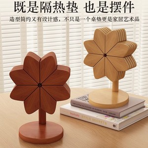 Flower Shape Wood Heat Insulation Mat For Table Pot Protection Coaster Pad - Product Image 5