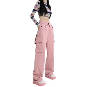 High-waisted Casual Sweet-and-cool Cotton Solid Loose Fit Wide Leg <strong>Cargo</strong> Pants <strong>Womens</strong> Versatile <strong>Cuffed</strong> American-style Chic - Product Image 5