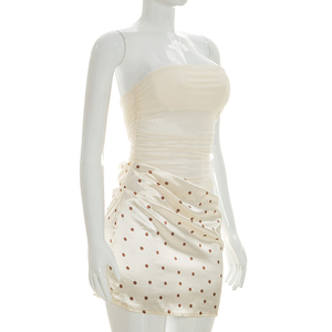 Viviblook C26DS122 Women Summer New Strapless Strapless Polka Dot <b>Print</b> <b>Mini</b> Patchwork Bodycon Party Casual <b>Mini</b> Dress - Product Image 2