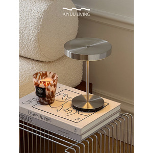 Aiyuu Living Silver Table <b>Lamp</b> <b>LED</b> Touch Control Rechargeable Desktop Night <b>Light</b> For Home Bedroom Bedside Use - Product Image 5