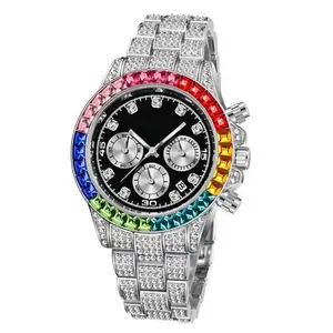 Oem Kleur Diamant Mannen Horloge Vol Diamanten Horloge Mannen En Vrouwen Universele Automatische Kalender Drie Ogen Multifunctionele pp Dr