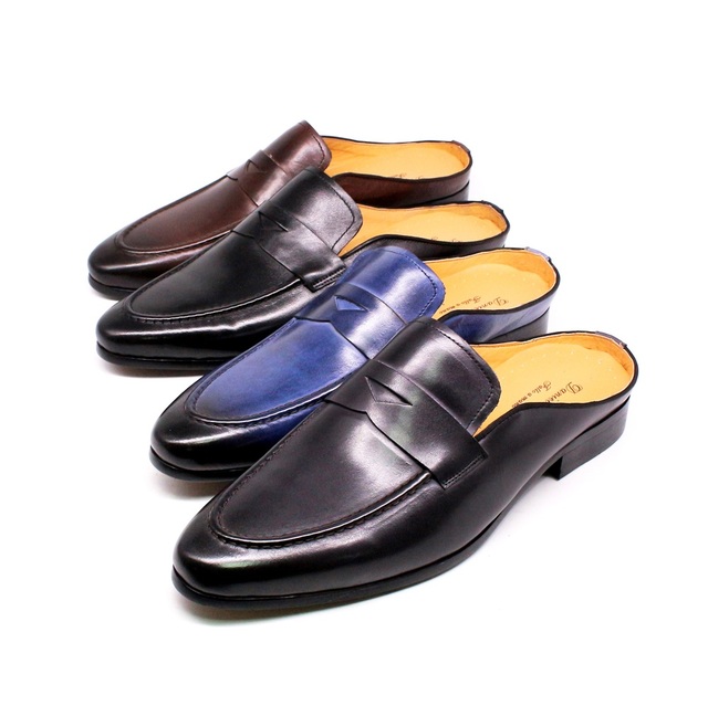 New Half Shoes Penny Loafers Men Mules Genuine Leather Outdoor Indoor Lightweight Casual Slipper Half Loafer Shoes for Men