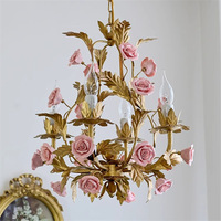 Lustre vintage français en forme de rose, en métal et acier, avec LED, pour hôtel, salon, chambre, boutique